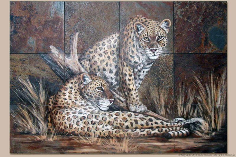 Two Leopards on slate panel