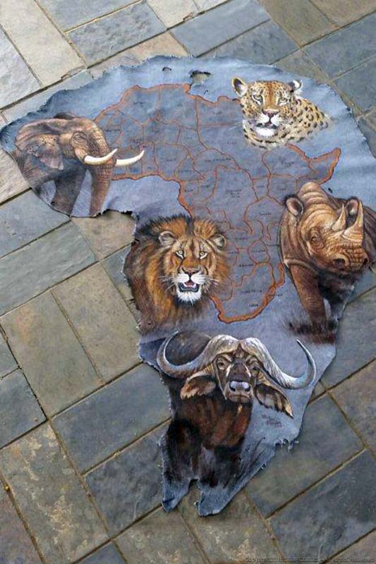 African Big Five on leather