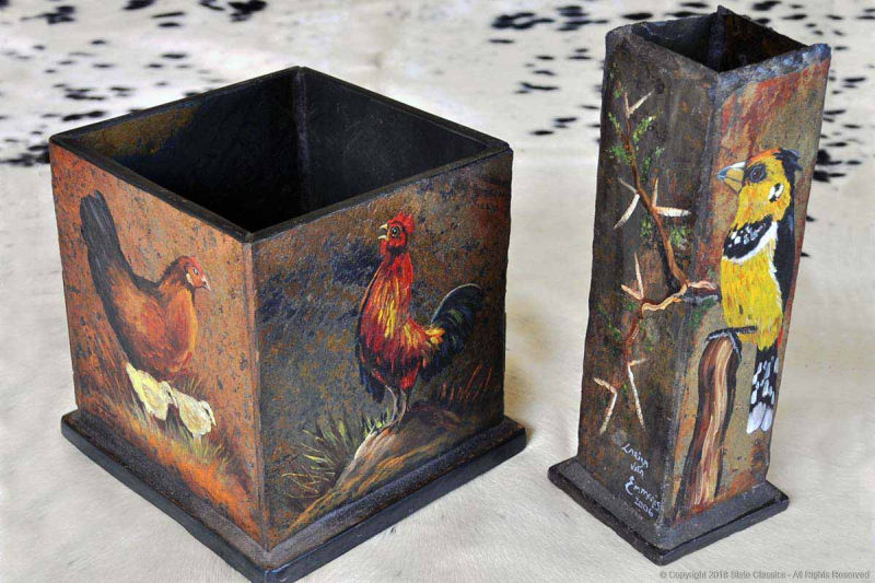 Painted slate vases (art by Lariza)