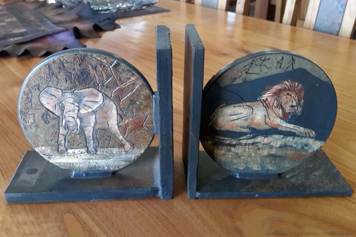 Painted slate bookends