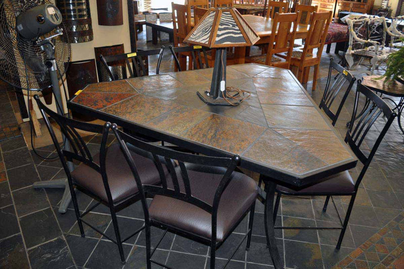 Steel table & chairs - slate tile top