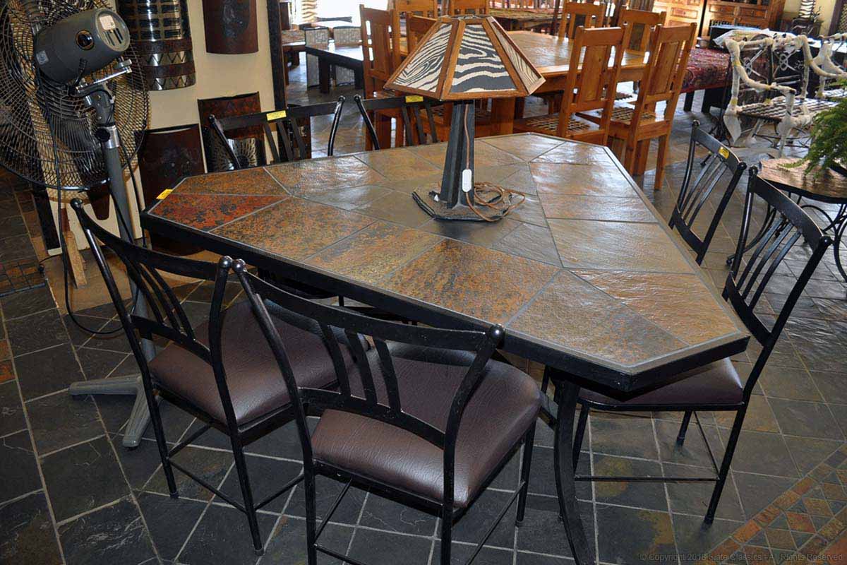 Steel table & chairs - slate tile top