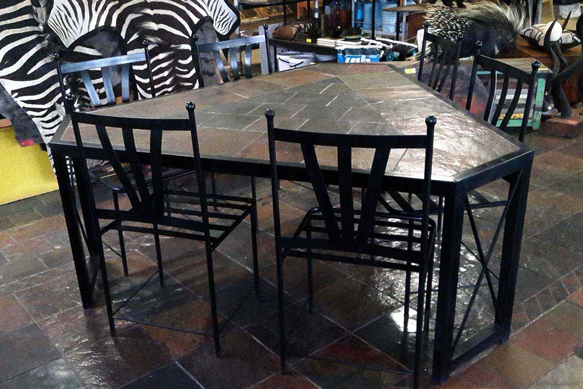 Steel table & chairs - slate tile top