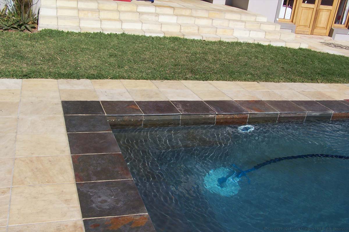 Sandstone tiles on steps in the background