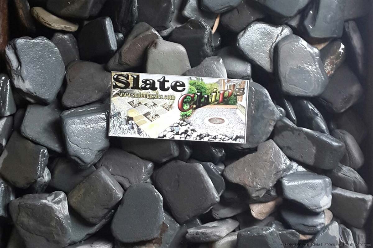 Slate chips, sized on a bussiness card