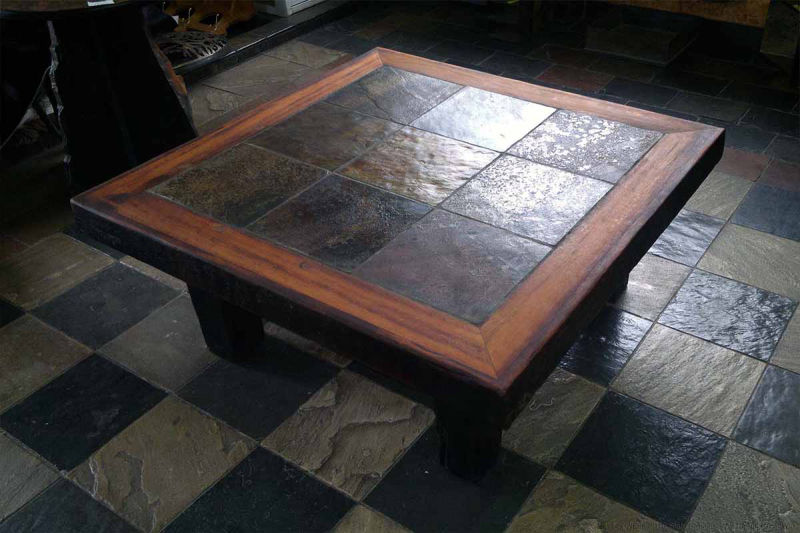 Slate tile top sleeper wood table