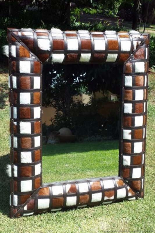 Leather framed mirror