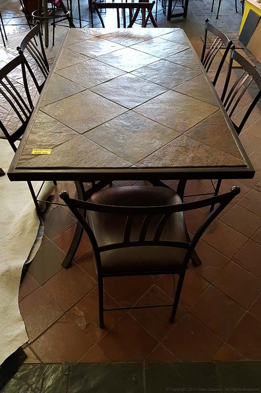 Slate top steel table & leather chairs