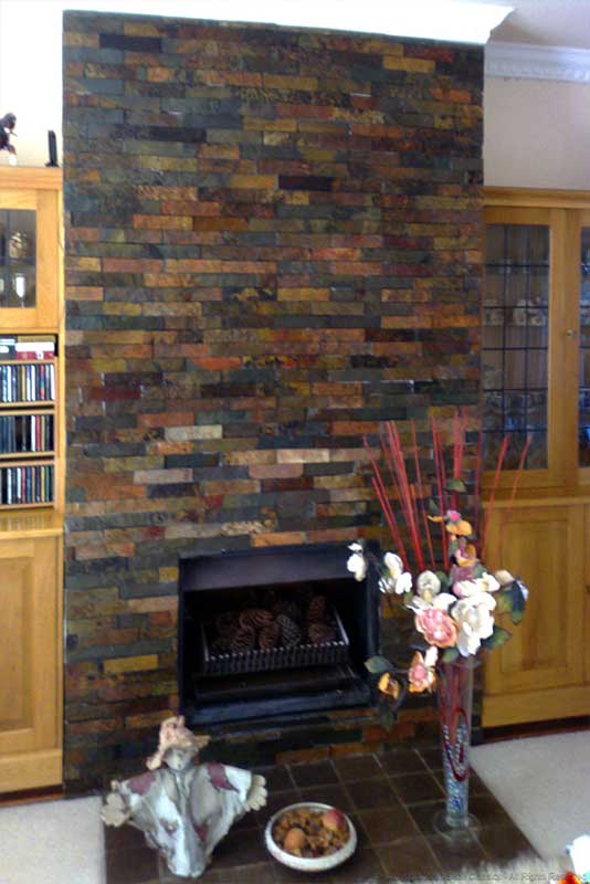 Slate rivens around a fireplace